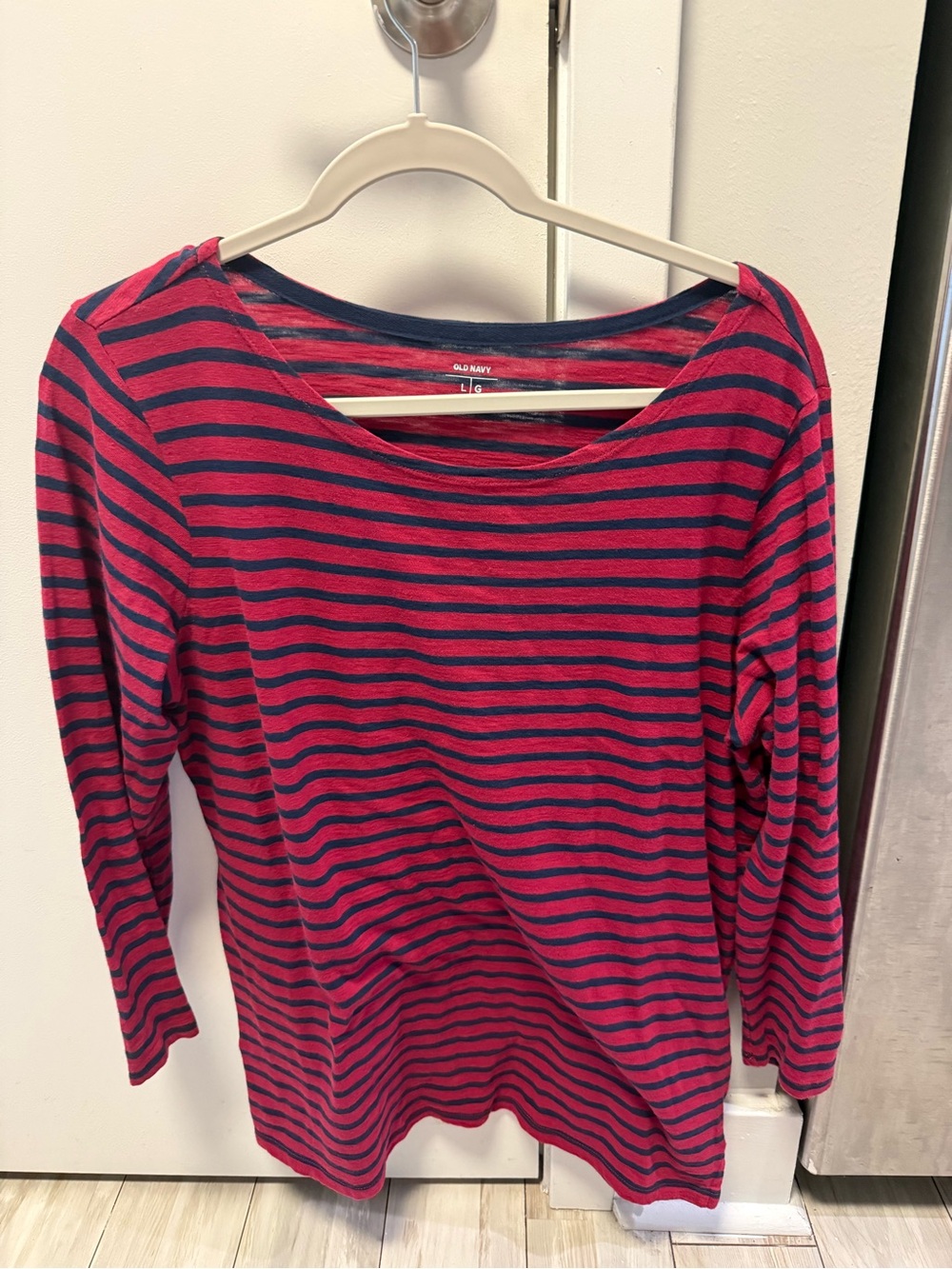 Old Navy Red and Navy Striped Long-Sleeve Tee